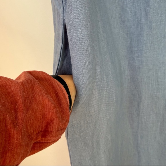 Lintico linen dress Taylor sleeveless pockets midi length blue button placket XL - Picture 4 of 9